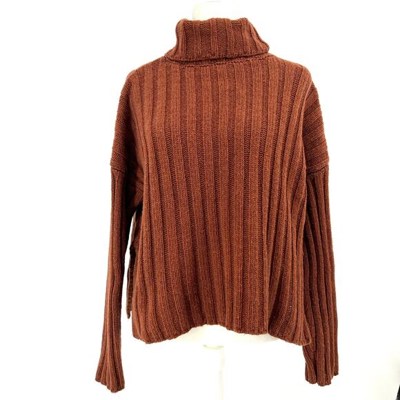 J.O.A. Los Angeles Women’s S Rust Orange Ribbed Turtleneck Square Sweater - Picture 1 of 7